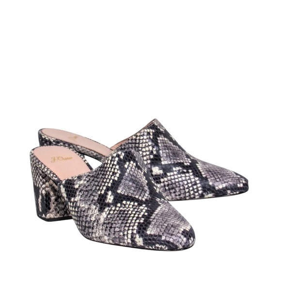 J. Crew Leather Snakeskin Block Heel Almond Toe Mules Shoes Sz. 8.5 Excellent - Picture 4 of 11